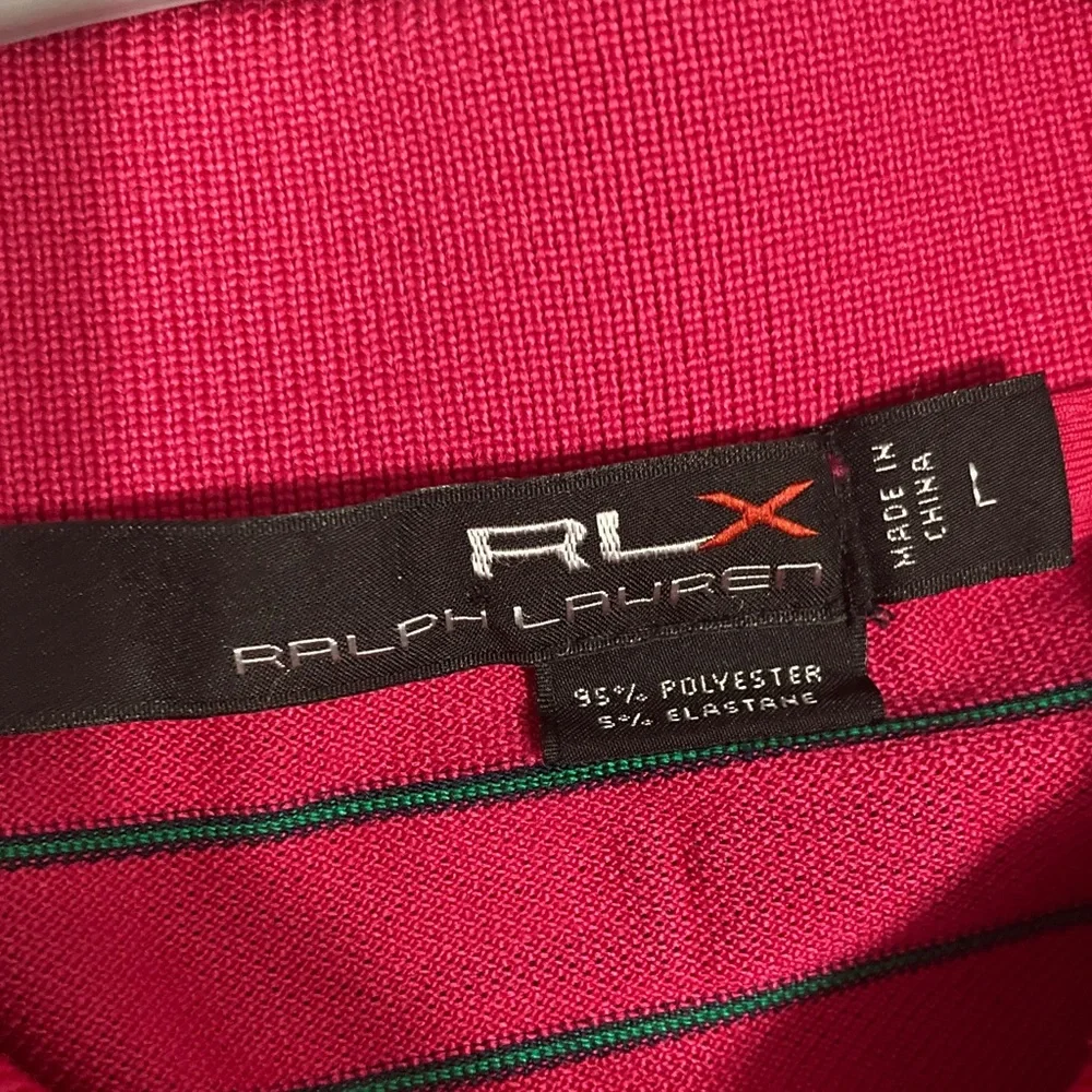 RLX Ralph Lauren Pink polo with small green stripes men’s large